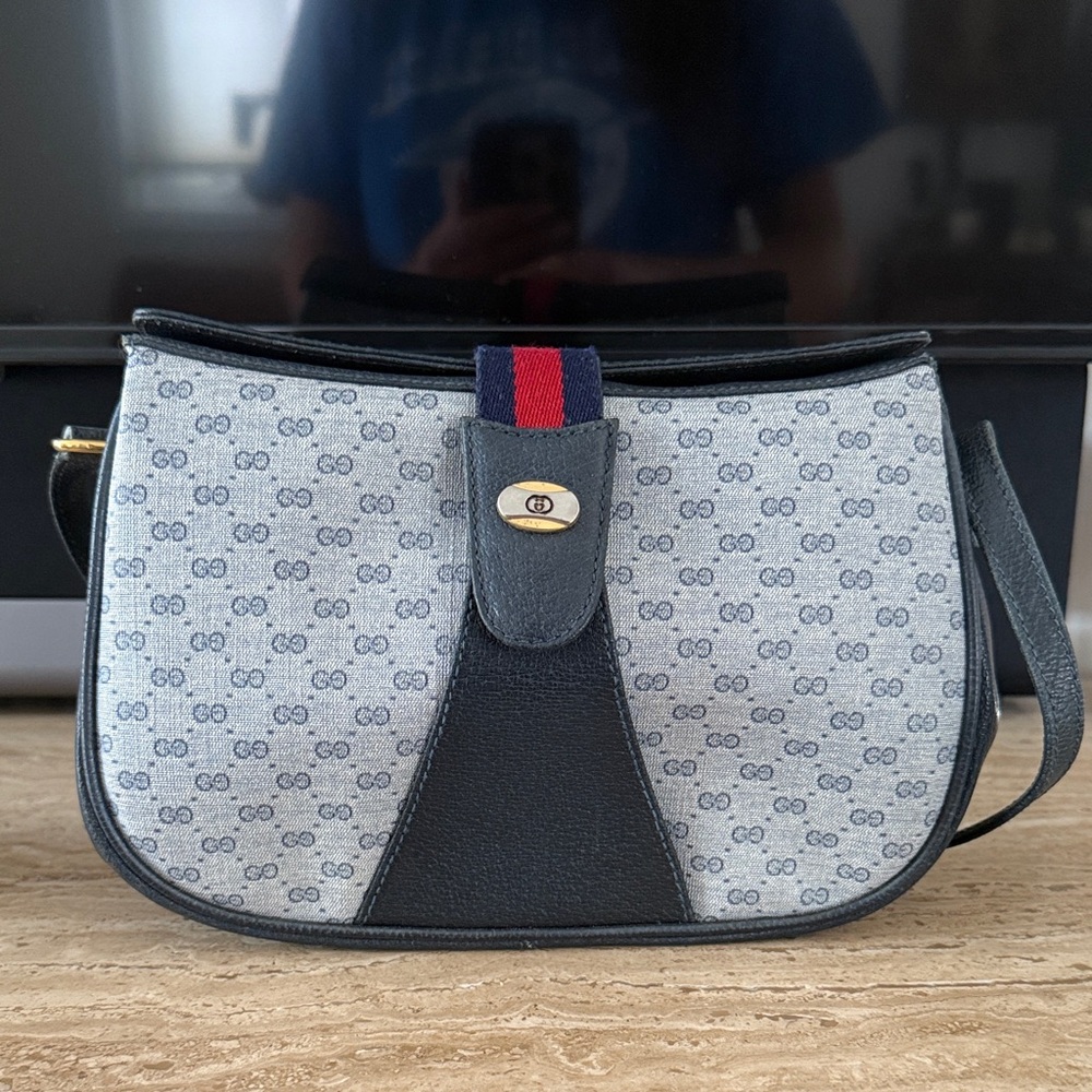 Classic Monogram Crossbody Bag in Navy and Black